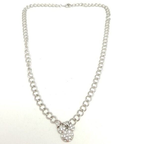 Vintage Disney Mickey Rhinestone Pendant Charm Necklace, Silver Tone Chain - Picture 3 of 5